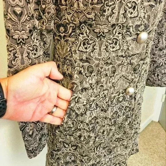 Papillon Los Angeles Tapestry Embroidered Ruffled Lace Green Brown Jacket Size M - Picture 13 of 13